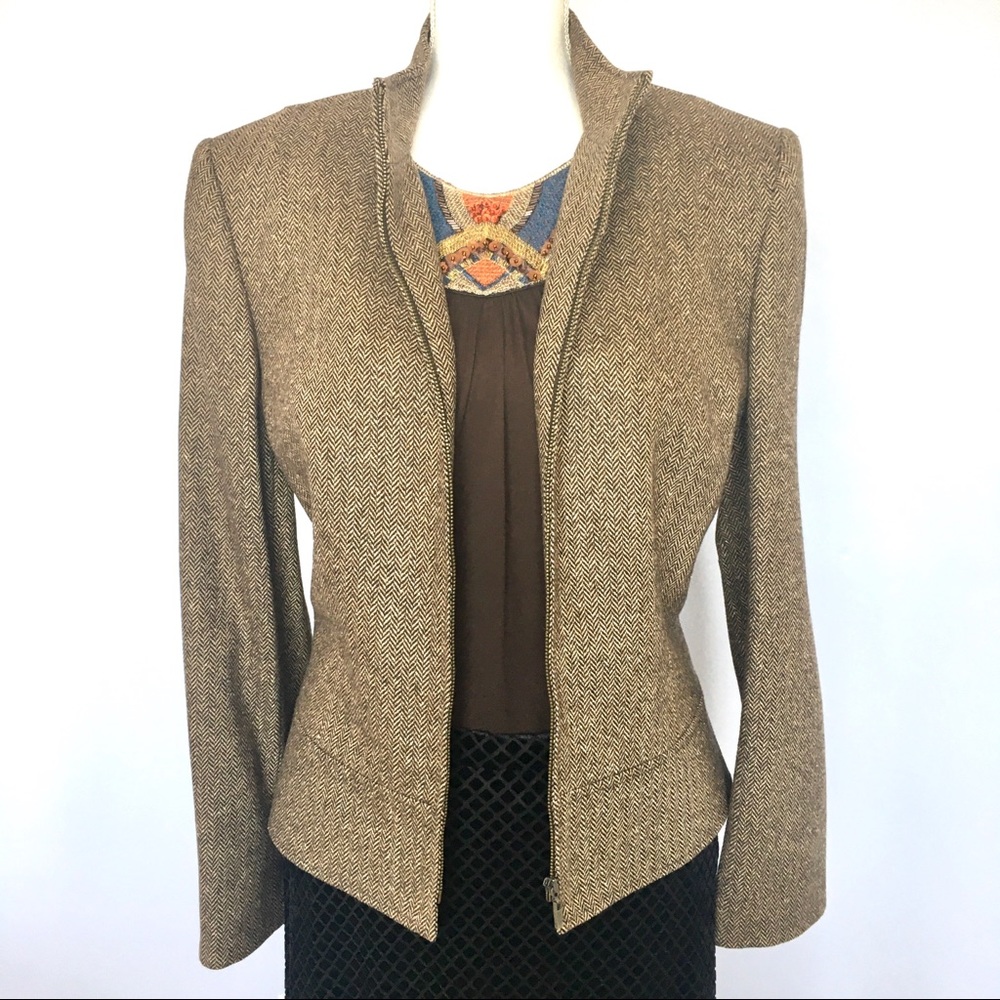 Tahari Womens Brown Blazer Jacket Wool Silk 16